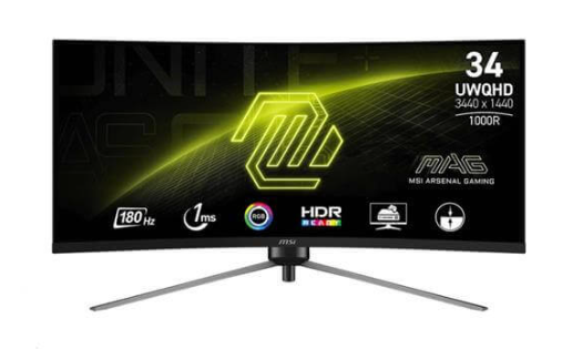 מסך גיימינג ‏MSI MAG 345CQR 34" WQHD Gaming / 3440x1440 / 1ms / 4K / 180Hz / Hdmi / DP / Black