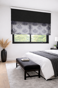 וילון גלילה כפול - גלילה האפלה   + גלילה תחרה עיטורים שחור