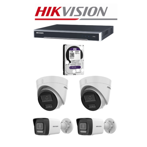 קיט מצלמות אבטחה IP - מערכת הקלטה POE מובנה + 4 מצלמות IP ColorView 4MP מבית HikVision