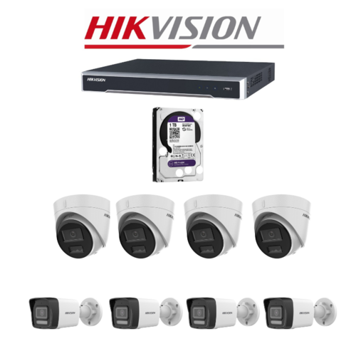 קיט מצלמות אבטחה IP - מערכת הקלטה POE מובנה + 8 מצלמות IP ColorView 4MP מבית HikVision