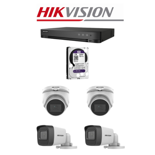 קיט מצלמות אבטחה אנלוגי - מערכת הקלטה 4 ערוצים + 4 מצלמות אנלוגיות 2MP  מבית HikVision