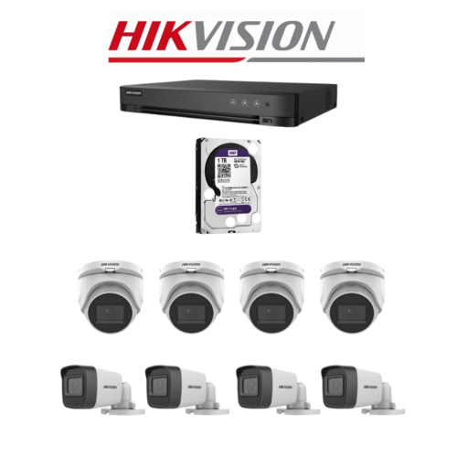 קיט מצלמות אבטחה אנלוגי - מערכת הקלטה 8 ערוצים + 8 מצלמות אנלוגיות 2MP  מבית HikVision