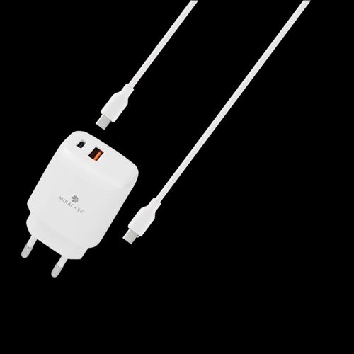מטען קיר דגם 18W+20W MWC20 + כבל TYPE C TO TYPE C בצבע לבן מבית MIRACASE