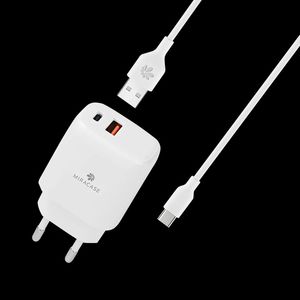 מטען קיר דגם PD20W + QC3.0 18W בצבע לבן מבית MIRACASE