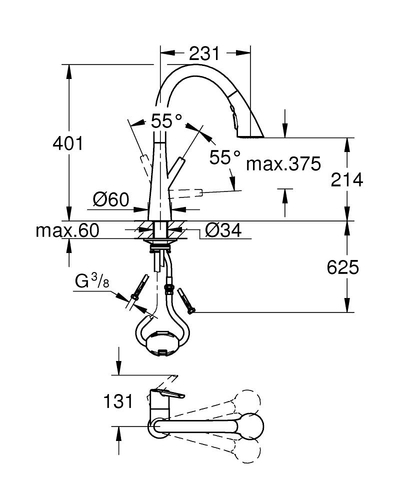 שירטוט ברז נשלף 32294DC2 זדרה ZEDRA מוברש GROHE