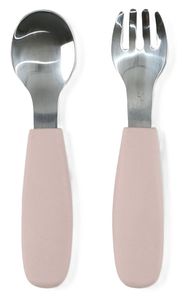 סט כפית ומזלג ממתכת עם ידייות סיליקון רכות ומונעות החלקה - ורוד