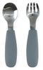 סט כפית ומזלג ממתכת עם ידייות סיליקון רכות ומונעות החלקה - אפור
