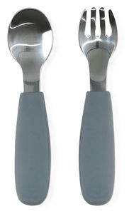 סט כפית ומזלג ממתכת עם ידייות סיליקון רכות ומונעות החלקה - אפור