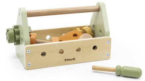 ארגז כלי עבודה מעץ למשחק ובניה 16 חלקים PolarB