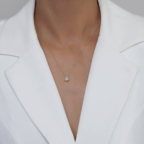 שרשרת ותליון יהלום טיפה 1.0ct זהב 14K
