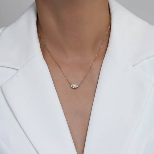 שרשרת ותליון יהלום טיפה 1.0ct זהב 14K