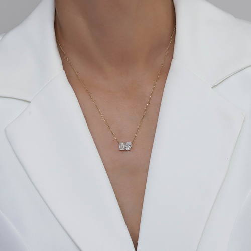 שרשרת ותליון עם שני יהלומים 2.0CT זהב 14K