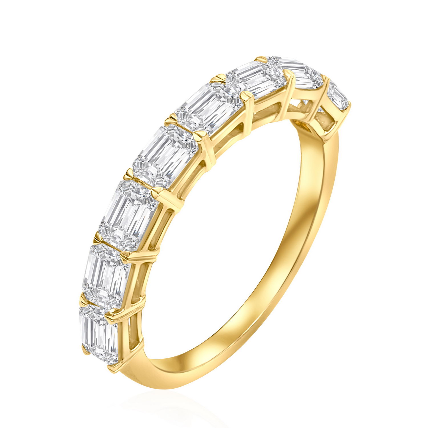 טבעת שורת יהלומים מלבניים 1.87CT זהב 14K