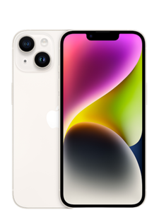 אייפון Apple iPhone 14 128GB, צבע Starlight לבן, ללא מטען וללא אוזניות, שנה אחריות יבואן רשמי