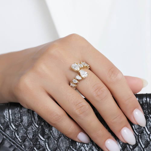 טבעת מעוצבת טיפות יהלומים 2.96CT זהב 14K