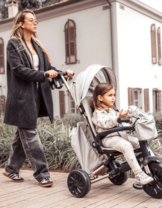 תלת אופן מתקפל 7 ב-1 בעל משענת מתכווננת MINENE X QPLAY צבע בז