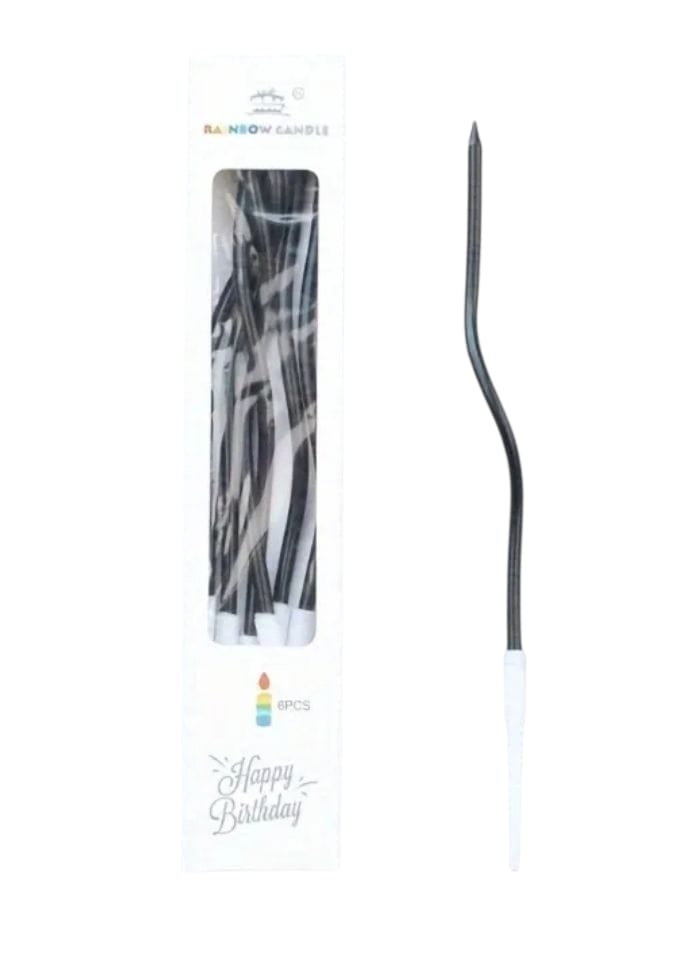 חבילת 6 נרות לעוגה מסולסלים -שחור