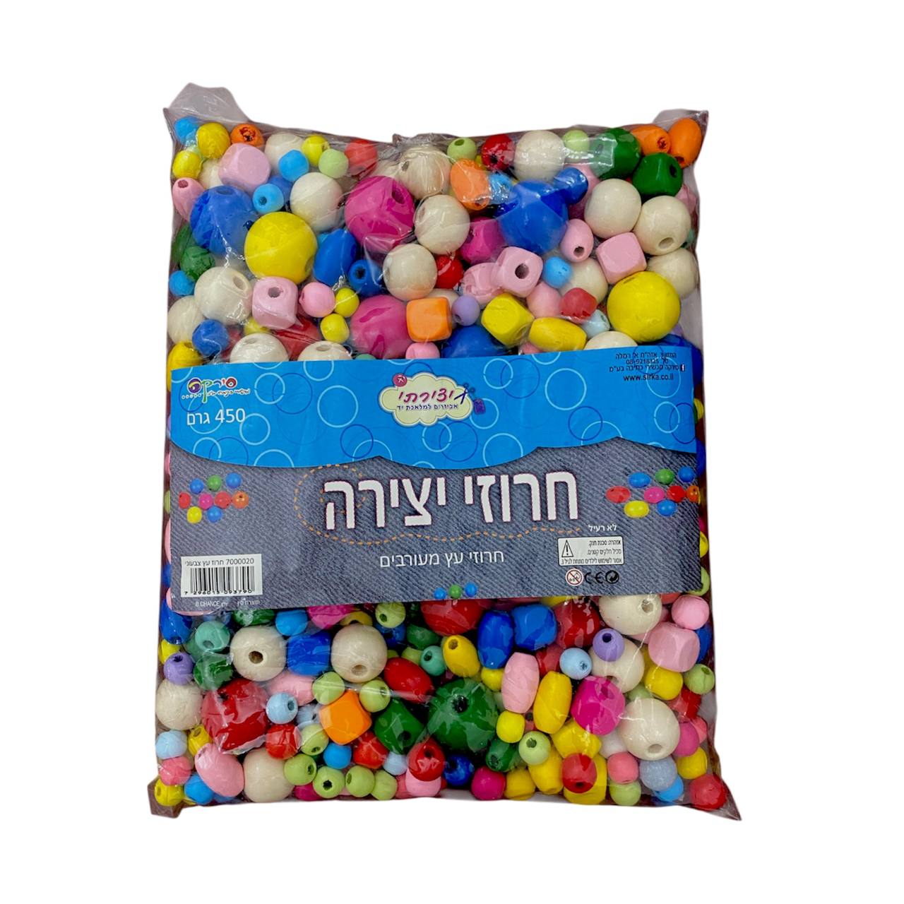 חרוז עץ צבעוני 450 גרם