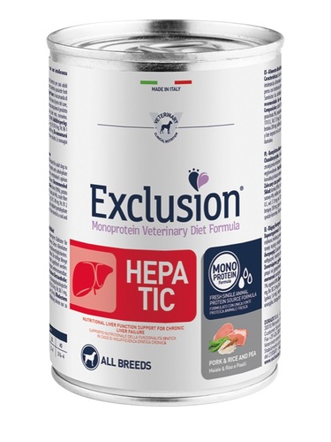  שימורים אקסלוז'ן לבעיות כבד הפטיק (HEPATIC) חזיר ואורז לכל הגזעים (90% בשר) - 200 גרם