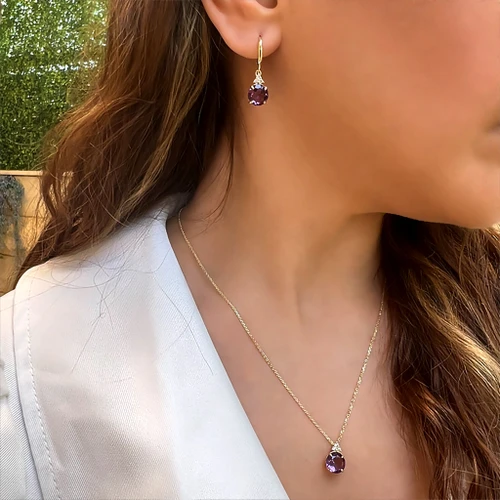 שרשרת ותליון אמטיסט מזהב 14K