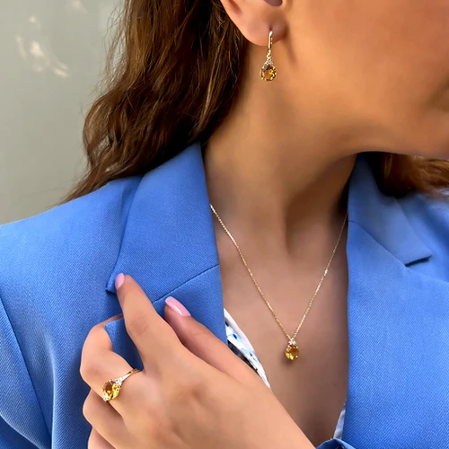 שרשרת ותליון סיטרין זהב 14K