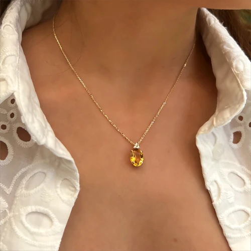 שרשרת ותליון סיטרין מזהב 14K