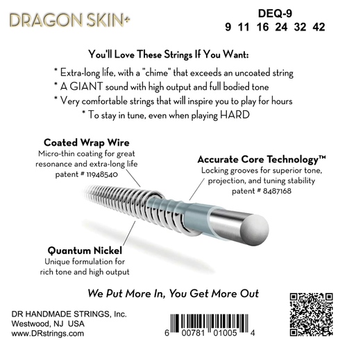 סט מיתרים (9-42) לחשמלית DR Dragon Skin דגם DEQ-9