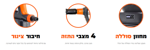 אקדח שטיפה בלחץ נטען  23 בר (330PSI) 18V - סוללה 2Ah + מטען - HUNTER