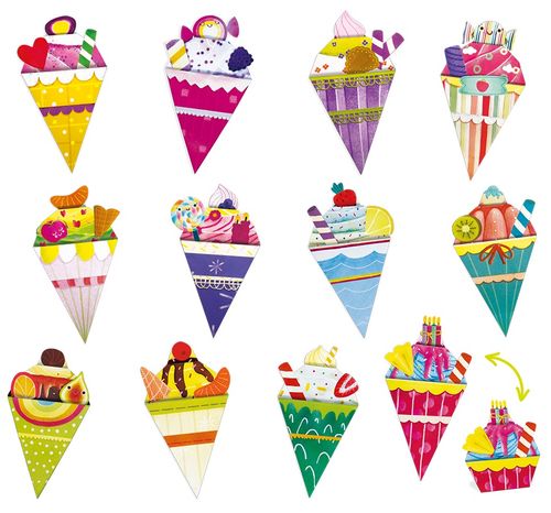 12 גיליונות נייר מודפסים לאוריגמי עם קישוטים - קינוחים מתוקים