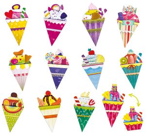 12 גיליונות נייר מודפסים לאוריגמי עם קישוטים - קינוחים מתוקים