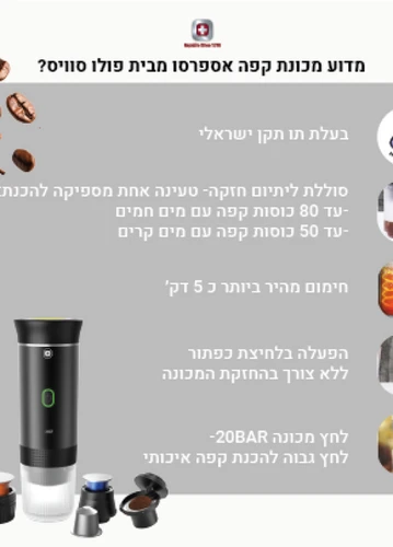 מכונת קפה אספרסו ניידת קפסולות POLO SWISS - לבן