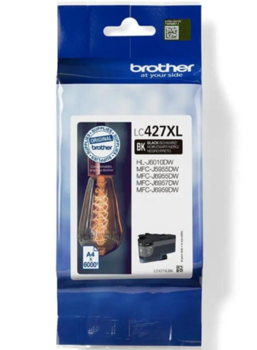 דיו מקורי שחור Brother LC427XLBK להדפסות חדות ומדויקות עד 6000 עמודים.