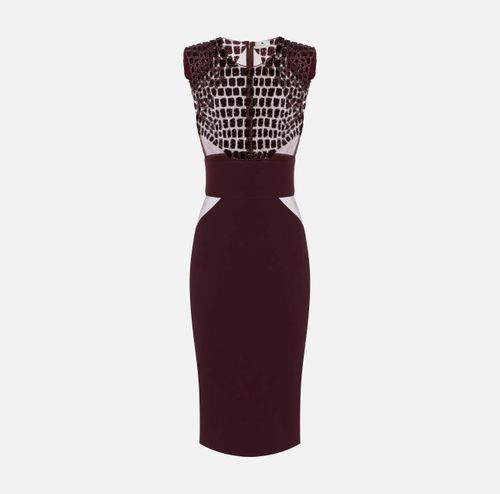 Dress in lightweight crêpe and tulle fabrics with crocodile-effect embroideries