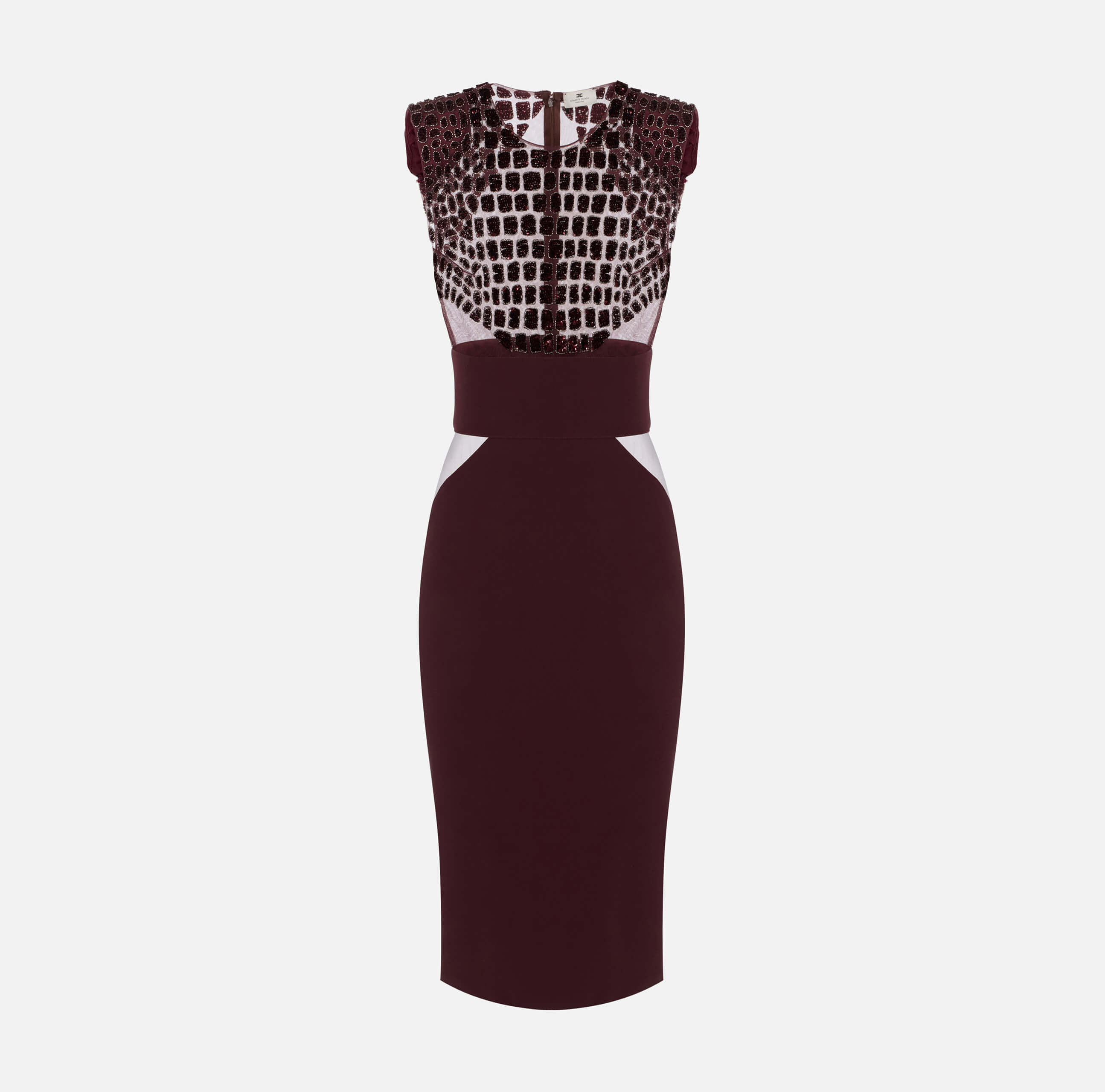 Dress in lightweight crêpe and tulle fabrics with crocodile-effect embroideries