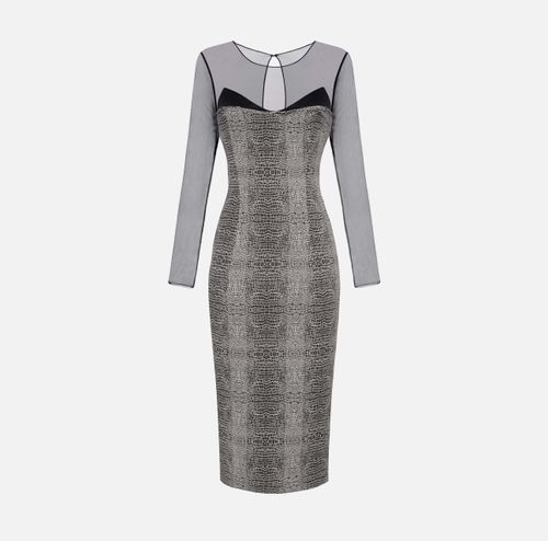 Dress in tulle, satin and crêpe with python print
