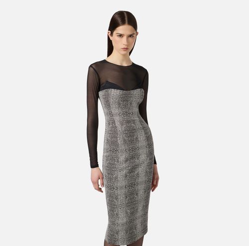 Dress in tulle, satin and crêpe with python print