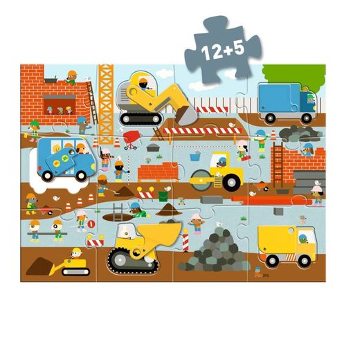 פאזל רצפה אתר בנייה 12  חלקים + 8 חלקי רכבים