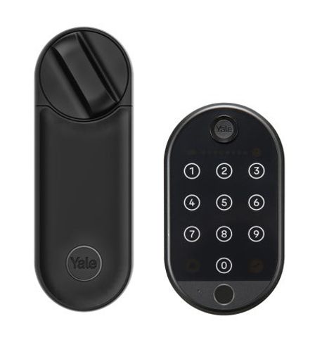 ערכת מנעול חכם Linus™ L2 שחור + קודן טביעת אצבע + מגשר אינטרנט מובנה +קורא קרבה Yale Dot + סוללה נטענת!