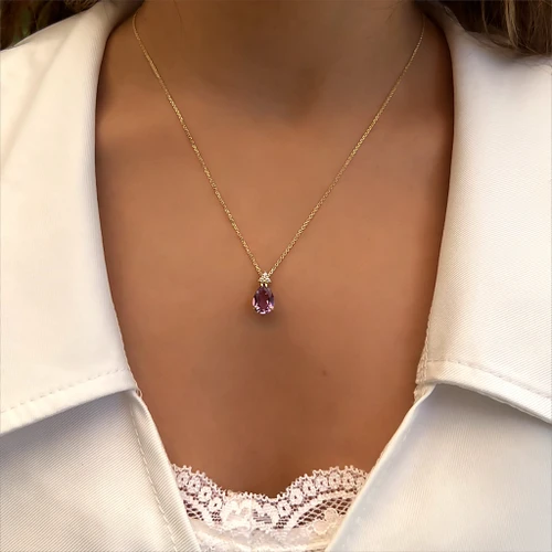שרשרת ותליון אמטיסט מזהב 14K