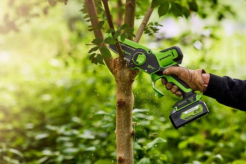 מסור שרשרת מיני נטען GREENWORKS G24MCS10 24V עם מוט הנחיה 10 ס