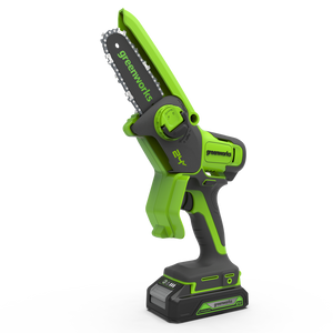 מסור שרשרת מיני נטען 24V עם סוללה 2 אמפר ומטען - GREENWORKS G24MCS10 24V