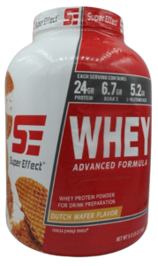 אבקת חלבון WHEY בטעם וופל הולנדי | 24 גרם חלבון | 6.7 גרם חומצות אמינו | 5.2 גרם חומצה ל-גלוטמין | 2.27 ק"ג | כשר חלבי | קפאין בכמות גבוהה סופר אפקט | Super Effect