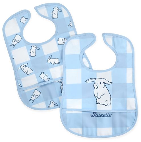 זוג סינרי PVC לתינוק עם כיס ותיפור היקפי - ארנבונים