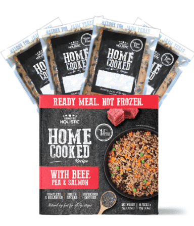 אוכל טבעי לכלבים Absolute Holistic Home Cooked בקר, אפונה וסלמון – 375 גרם | מולי חיות מחמד