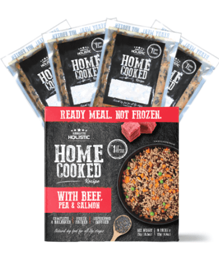 אוכל טבעי לכלבים Absolute Holistic Home Cooked בקר, אפונה וסלמון – 375 גרם | מולי חיות מחמד