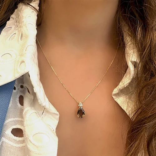 שרשרת ותליון סמוקי טופז מזהב 14K