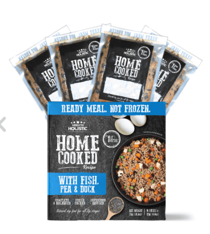 אוכל טבעי לכלבים Absolute Holistic Home Cooked דג ואפונה עם ברווז – 375 גרם | מולי חיות מחמד