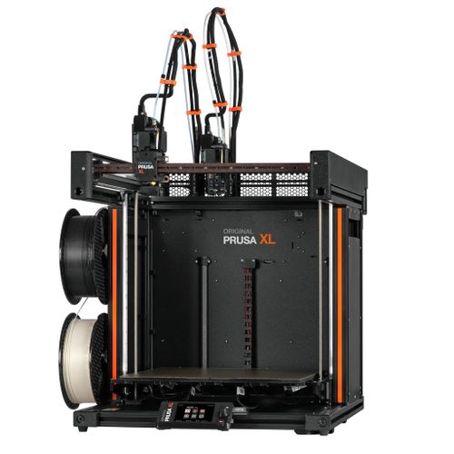 מדפסת תלת מימד Prusa XL מורכבת עם שני ראשי הדפסה בזווית צד