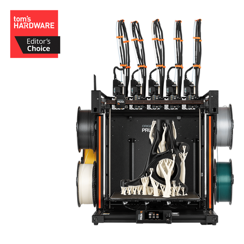 מדפסת תלת מימד Prusa XL מורכבת עם חמישה ראשי הדפסה בזווית צד