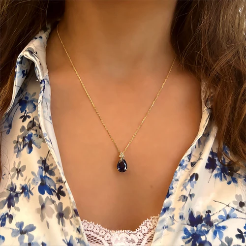 שרשרת ותליון ספיר מזהב 14K